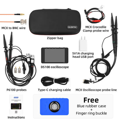 DS100 250MSa/s 50M Mini Oscilloscope + Blue Protective Sleeve + 2 P6100 Probes + MCX to BNC Cable