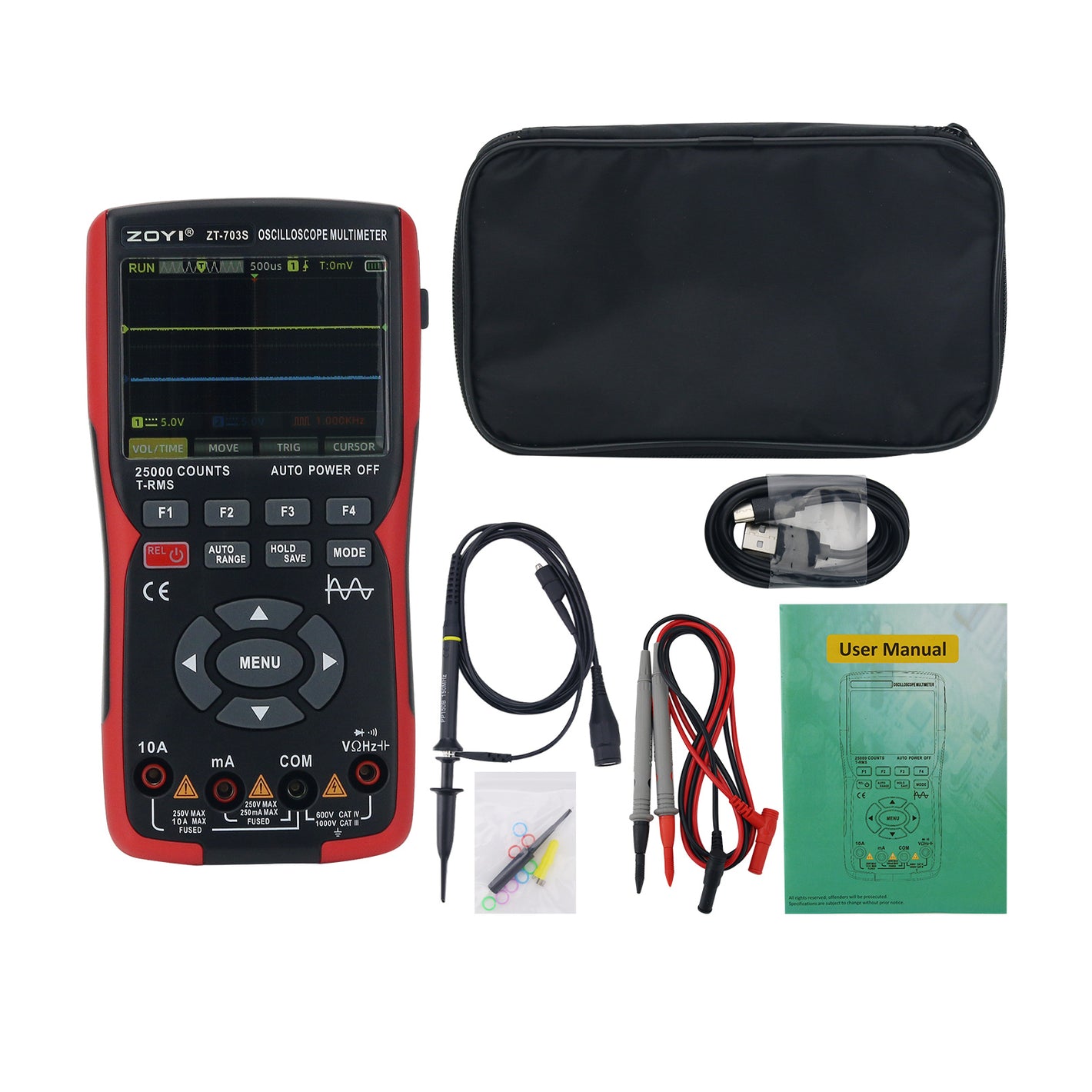 ZOYI ZT-703S Handheld Multifunctional 3-in-1 Digital Oscilloscope High Precision Multimeter for Automobile Repair