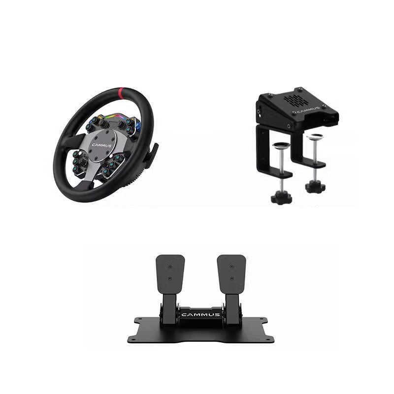CAMMUS C12 11.8-Inch Direct Drive Steering Wheel Gaming Wheel with CS5 Desktop Clamp + CP5 Pedals