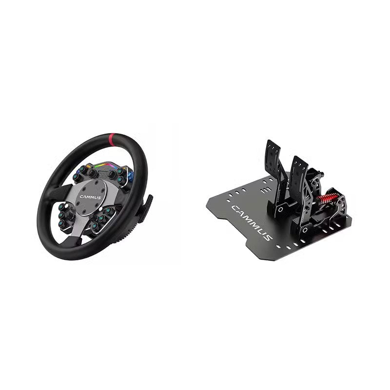 CAMMUS C12 300mm 11.8-Inch Direct Drive Steering Wheel Gaming Wheel Racing Simulator + LC100 2 Pedal Set