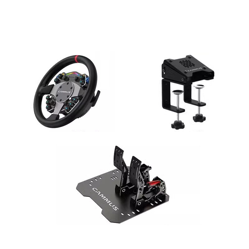 CAMMUS C12 300mm 11.8-Inch Direct Drive Steering Wheel Gaming Wheel + CS5 Desktop Clamp + LC100 2 Pedal Set