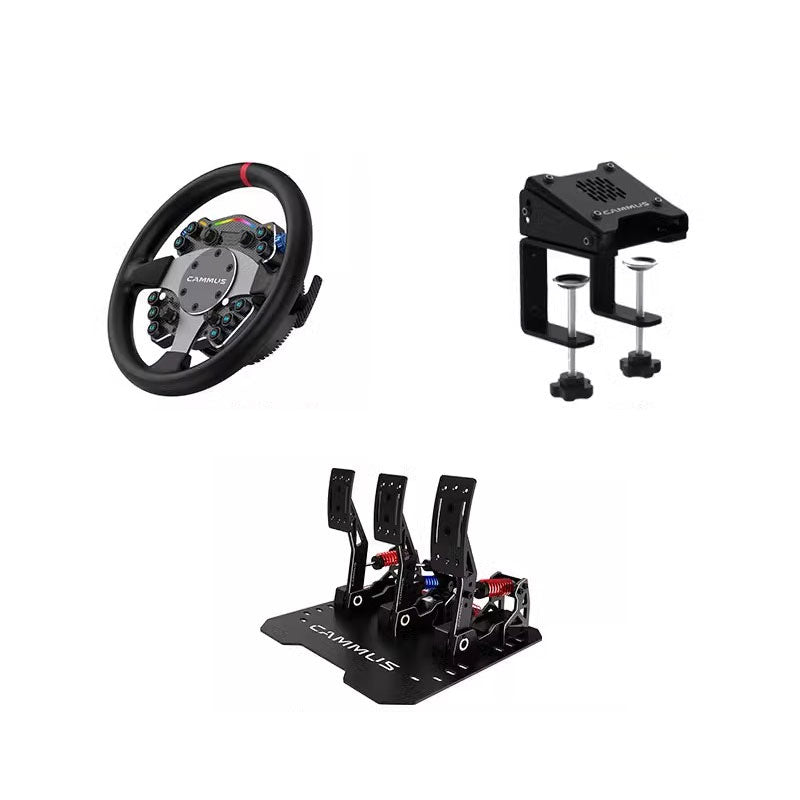 CAMMUS C12 300mm 11.8-Inch Direct Drive Steering Wheel Gaming Wheel + CS5 Desk Clamp + LC100 3 Pedal Set
