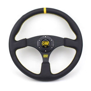 Simplayer 14&quot; Universal Steering Wheel Racing Wheel (Leather + Yellow Stripe) for OMP Modification