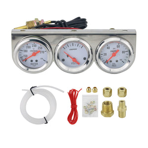2" 52mm Triple Gauge Set Kit Oil Pressure Gauge Water Temperature Gauge  Voltage Meter LED Backlight