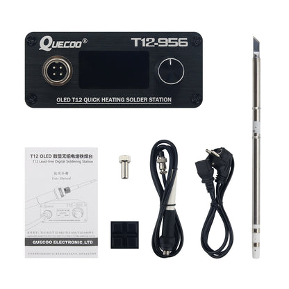 QUICKO T12-956 OLED T12 Quick Heating Solder Station Kit with Soldering Handle &amp; EU Power Cable