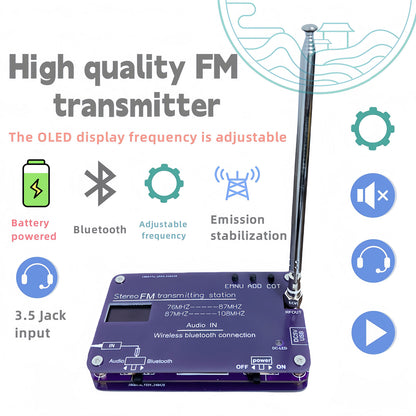 HamGeek FM Transmitter 76MHz-108MHz Bluetooth FM Transmitter with Battery for 100-Meter Transmission