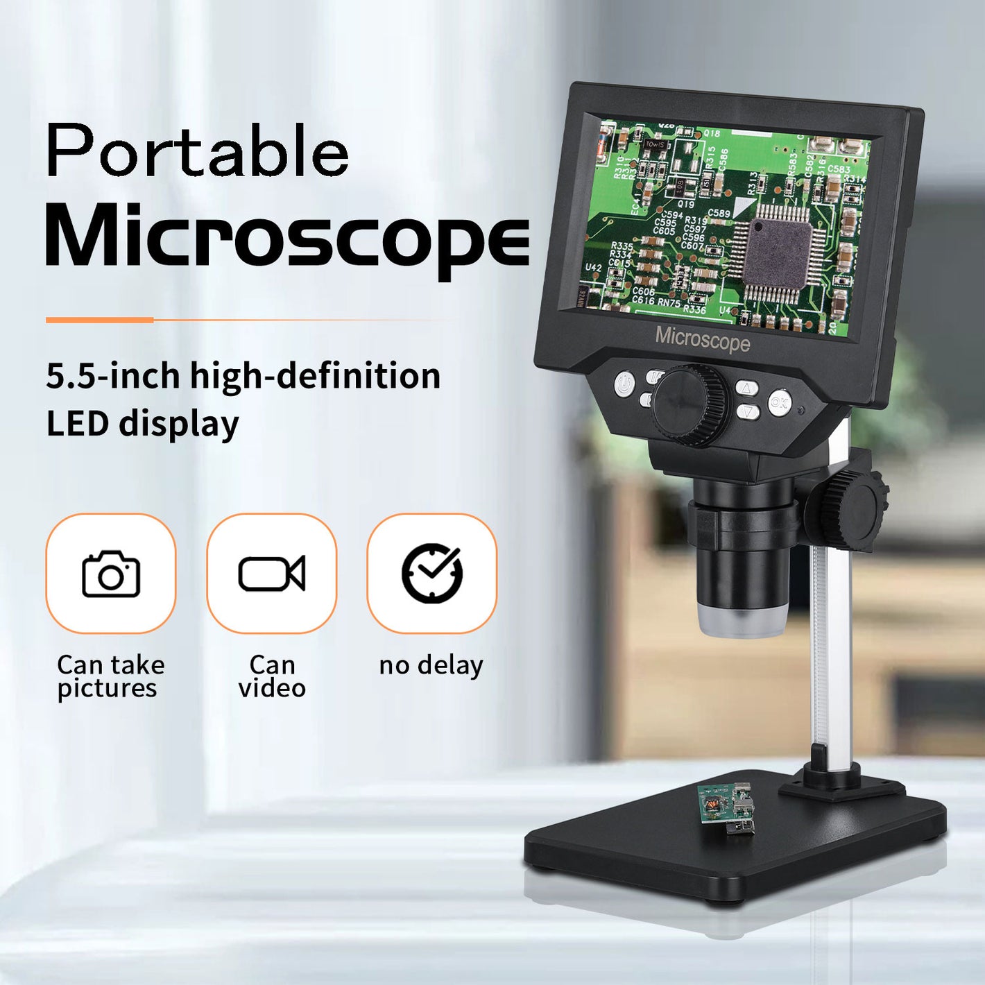 G5 10MP 1-1000X HD Industrial Microscope Digital Microscope with Aluminum Alloy Stand and 5.5-Inch LCD