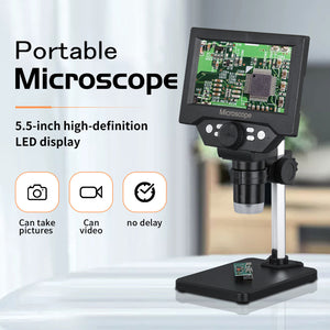 G5 10MP 1-1000X HD Industrial Microscope Digital Microscope with Aluminum Alloy Stand &amp; 5.5" LCD