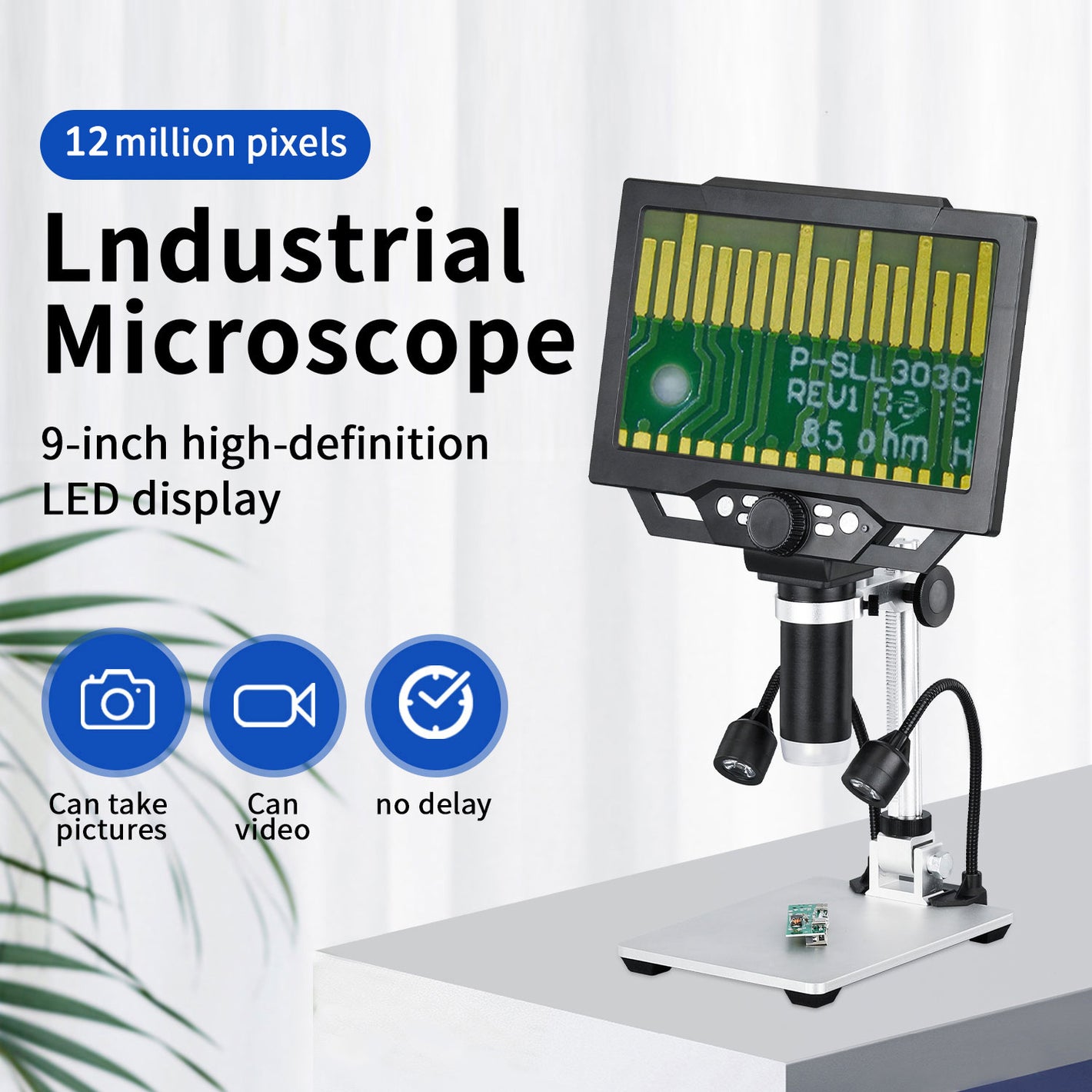 G1600 12MP 1-1600X Plug-in Type Microscope Digital Microscope with 9-Inch LCD and LED Lights for Repairs