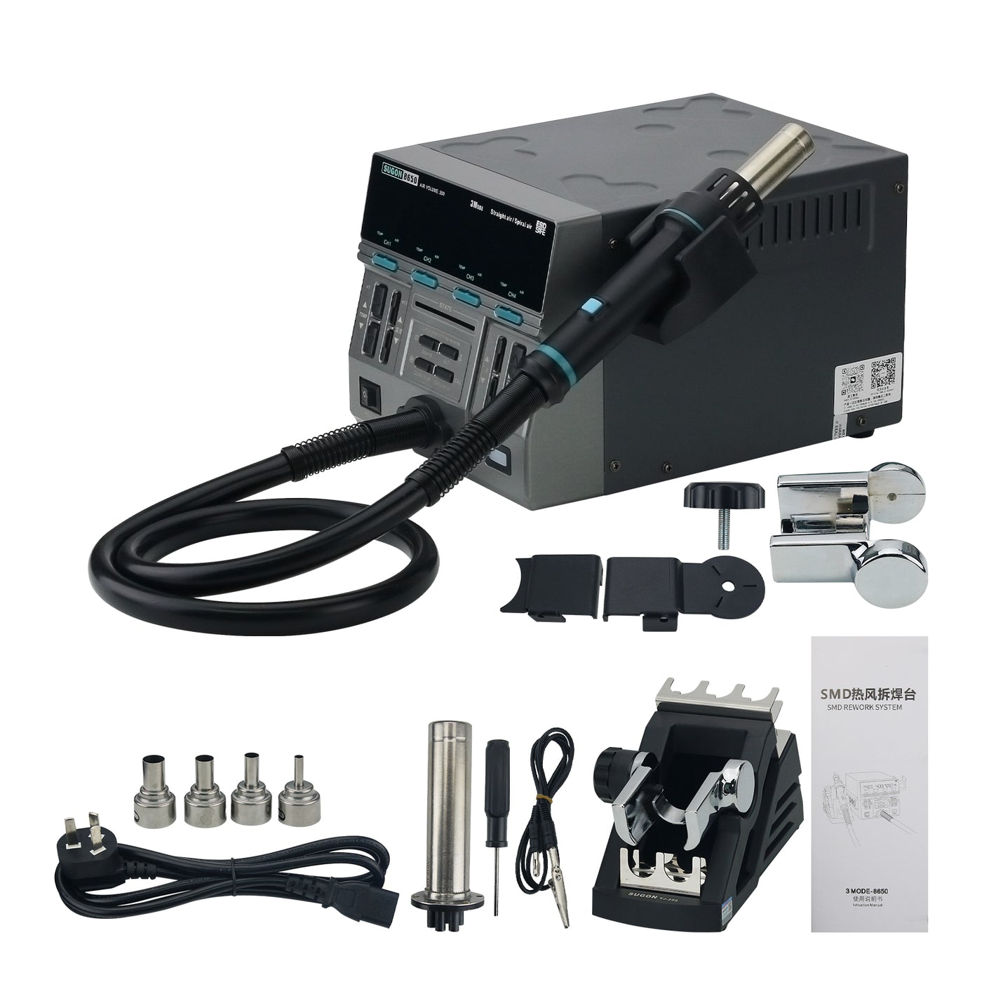 SUGON 8650 1300W Hot Air Rework Station Desoldering Station Supports 3 Modes Straight and Spiral Air