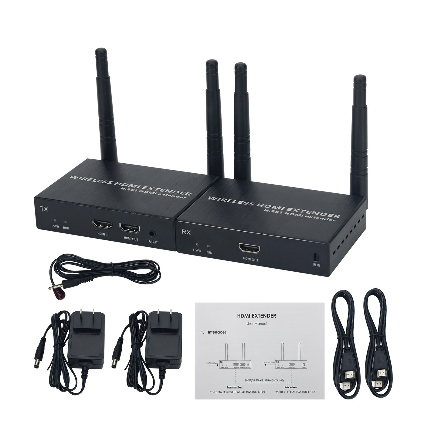 Wireless HDMI Extender One Transmitter and One Receiver 200M 1080P Transmission Support IR Remote Control
