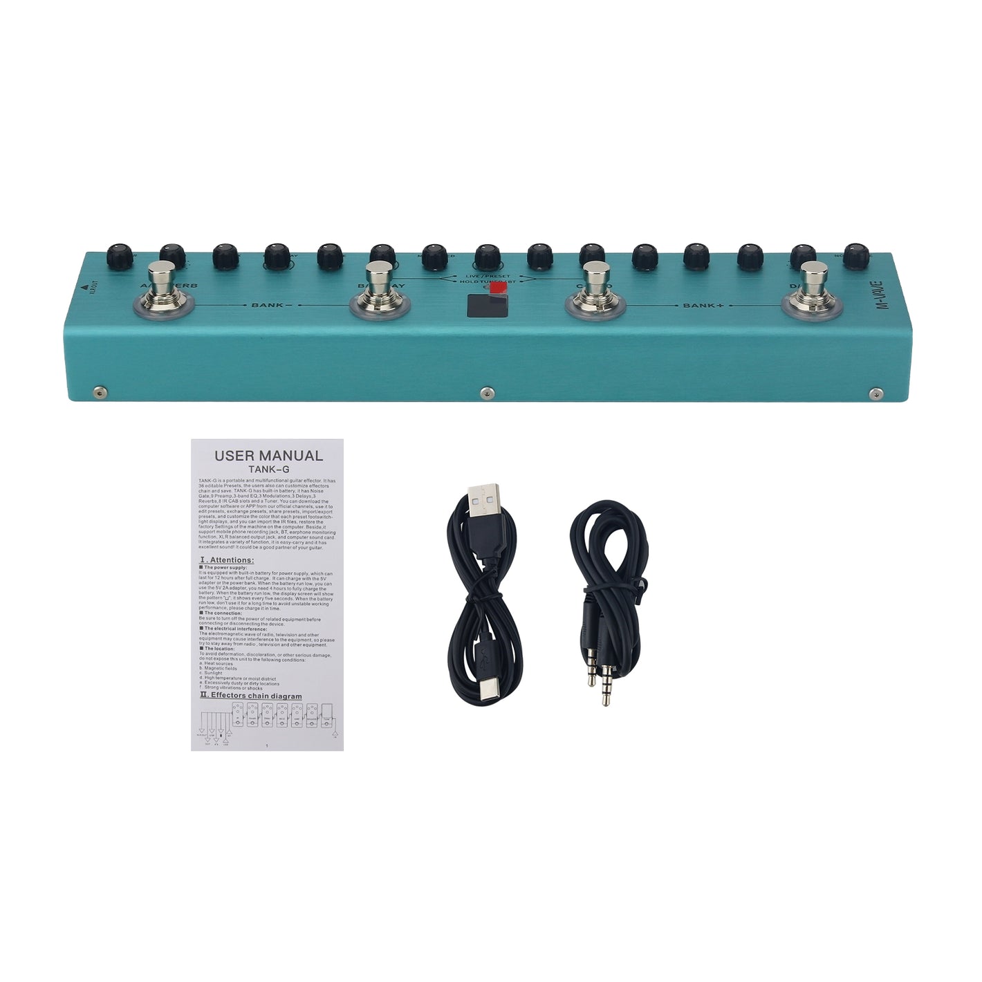 TANK-G Portable Multifunctional Electric Guitar Effects Pedal Delay/Reverb with 36 Editable Presets for M-WAVE