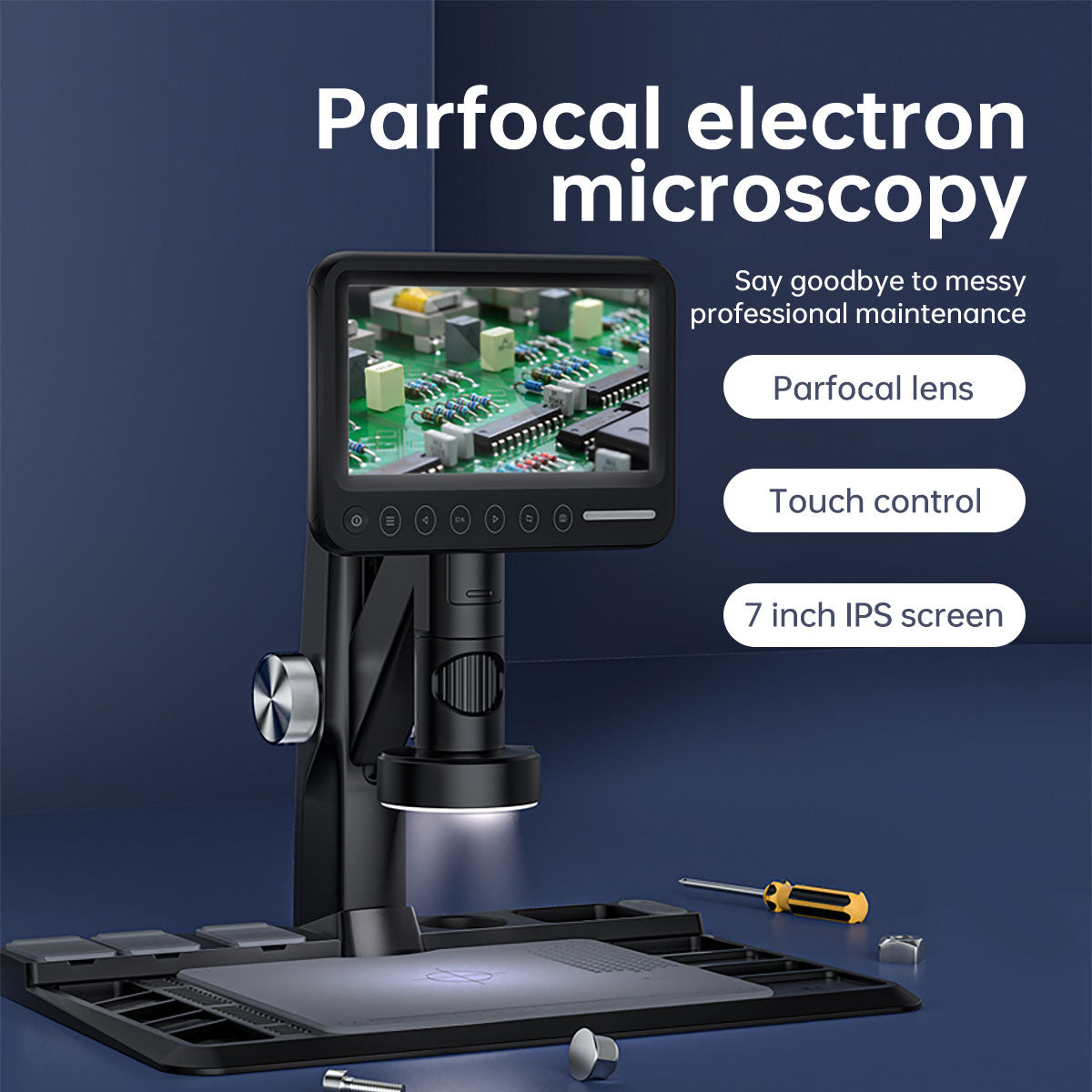 318B 12MP 1600X Digital Microscope Camera with Parfocal Lens and 7" IPS Screen for Touch Control