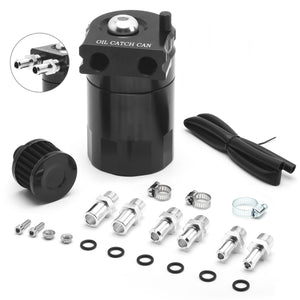 Baffled Oil Catch Can Reservoir Tank Kit 240ml With Breather Filter Engine Air Oil Separator Dual Cylinder-Black