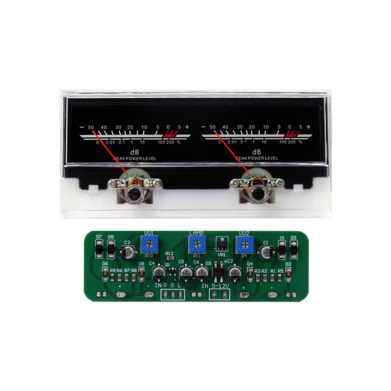 JP-115 Double Pointer VU Level Meter with LED Backlight Board and Driver Board AC/DC5-12V Power Supply
