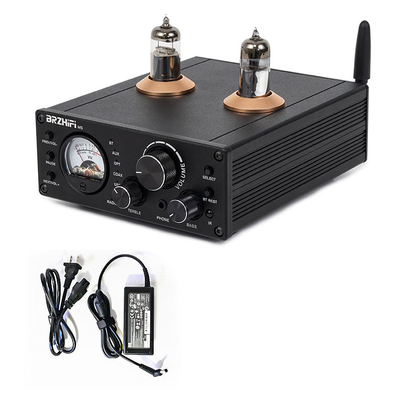 BRZHIFI PAD-M5N HiFi Bluetooth 80W+80W Electronic Tube Amplifier Professional Digital Power Amplifier with 19V/3.4A Power Adapter