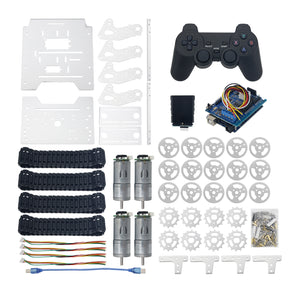 4WD Robot Tank Chassis Kit Black Chassis + Joystick Control + 4pcs 12V 300RPM Motors with Encoder