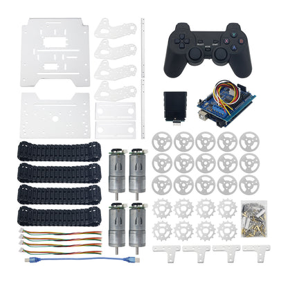 4WD Robot Tank Chassis Kit Black Chassis + Joystick Control + 4pcs 12V 300RPM Motors with Encoder