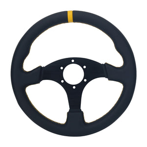 Simplayer 13 Inch Steering Wheel Universal Racing Wheel Leather + Yellow Stripe for OMP Modification