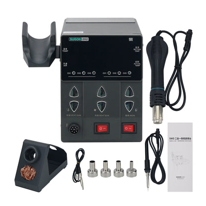 SUGON 2 In 1 Dual Display Soldering Station with 202 Hot Air Gun Soldering Iron Constant Temperature Soldering Machine