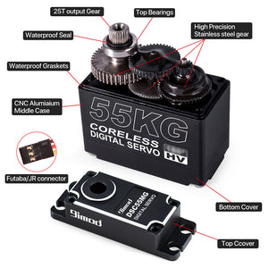 9imod 55KG-270 Degree Coreless Digital High Torque Servo Motor IP67 Waterproof with High Precision Metal Gear for RC Cars