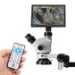 HY-7050FLA-1090 3.5X-50X Zoom Stereo Trinocular Microscope Clamp Folding Extension Base with 10-inch Microscope Camera
