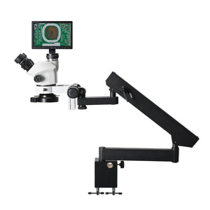 HY-7050FLA-1090 3.5X-50X Zoom Stereo Trinocular Microscope Clamp Folding Extension Base with 10-inch Microscope Camera
