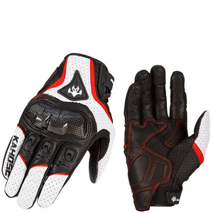 Simplayer White Racing Gloves Men Sheepskin Gloves w/ Carbon Fiber Protective Shell for Touch Screen