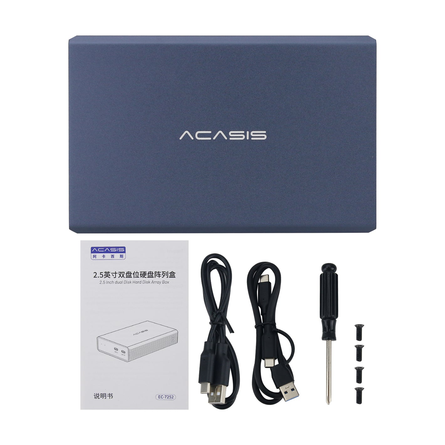 Acasis EC-7252 2.5-Inch Hard Drive Case 2 Bay HDD Enclosure w/ 4 RAID Modes for 12TB and 2.5-Inch SATA HHD SSD