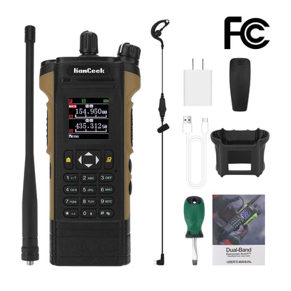 HAMGEEK APX-8000 12W Dual Band Radio VHF UHF Walkie Talkie Duplex Working Mode (Brown) with Earphone