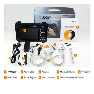 TAO3074A 70MHz 4-Channel 8/12/14bits Handheld Tablet Digital Oscilloscope with 8-inch Multi-point Touch Screen