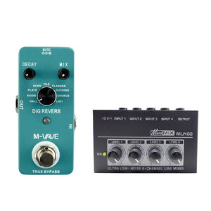 M-VAVE DIG Reverb Digital Reverb Pedal with 9 Reverb Types + Ultra Low-Noise 4-Channel Line Mixer
