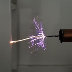 YSKJ-49 Mini Portable Handheld Tesla Coil 180W Artificial Lightning Generator Arc Gun (White Shell + Blue Coil)