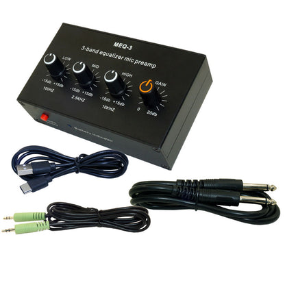 MEQ-3 3-Band Equalizer Microphone Amplifier for Live Streaming Outdoor Speakers Dynamic Mic Preamplifier