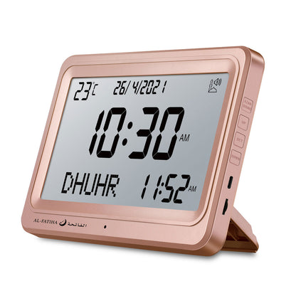 AL-FATIHA FAJ-113 (Golden) Azan Clock Table Clock w/ 8 Azan Sounds &amp; Foldable Stand (White Screen)