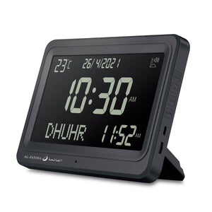AL-FATIHA FAJ-113 (Black) Azan Clock Table Clock w/ 8 Azan Sounds &amp; Foldable Stand (Black Screen)