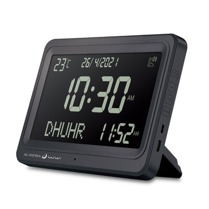 AL-FATIHA FAJ-113 (Black) Azan Clock Table Clock w/ 8 Azan Sounds &amp; Foldable Stand (Black Screen)