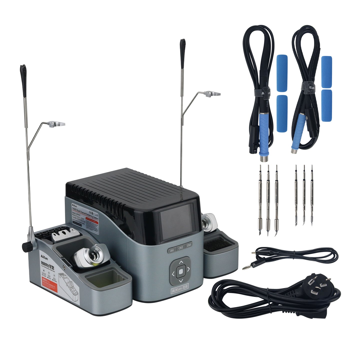AiXun T420D 200W Dual Channel Soldering Station Solder Station with T245 T210 Handles and 6 Tips