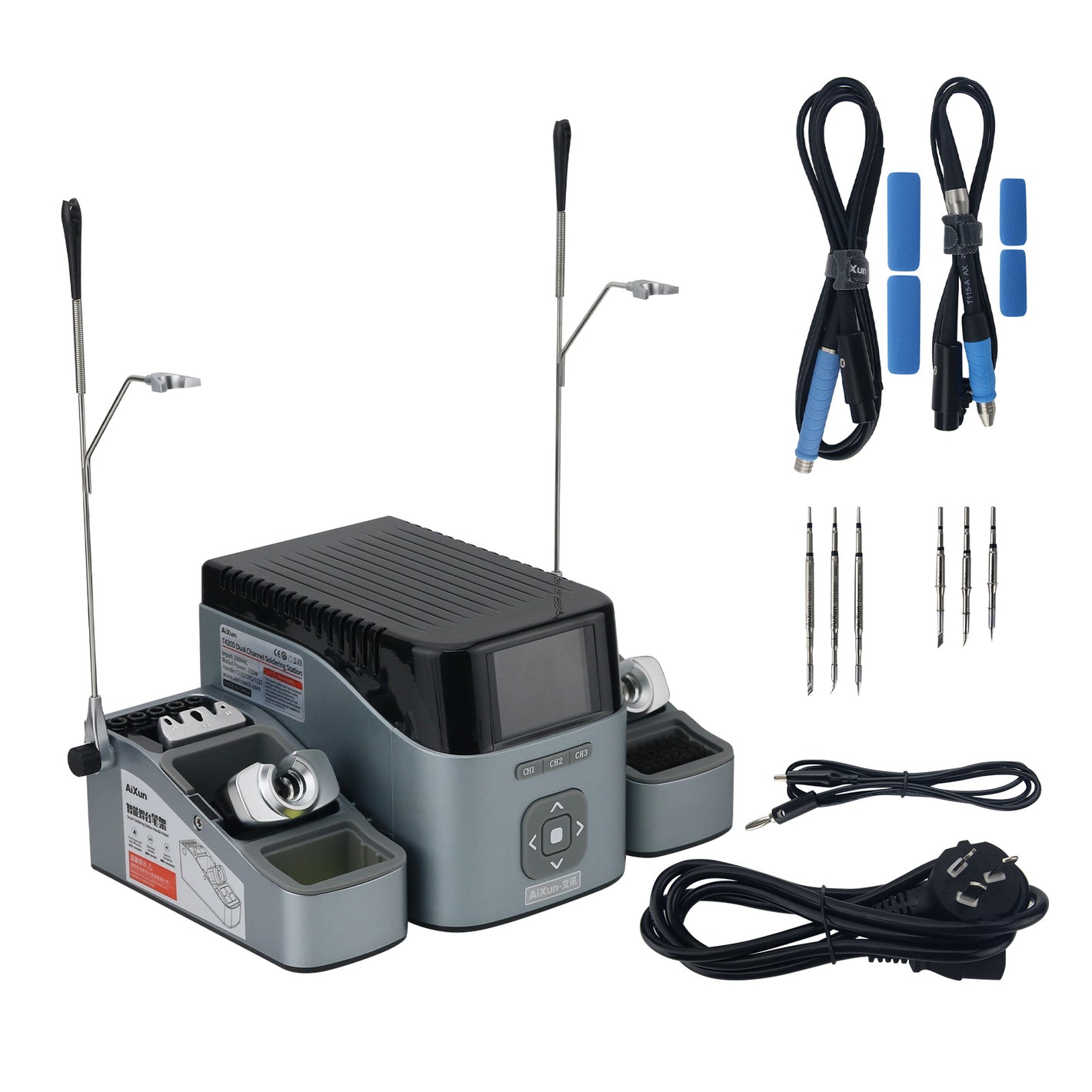 AiXun T420D 200W Dual Channel Soldering Station Solder Station with T210 T115 Handles and 6 Tips
