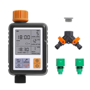 300-Minute Garden Water Timer Automatic Water Timer (Dual Outlet Fitting) with Screen off Function