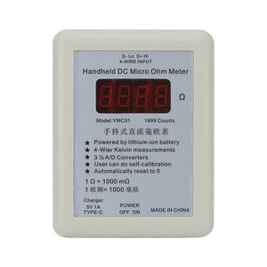 YMC01 Portable Handheld DC Ohm Meter Low Resistance Tester with 4-Wire Testing Big Clip (Range 2R)