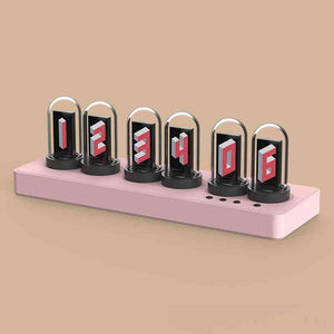 MiniIPS 6 Digit Clock Pseudo Glow Tube Clock Multifunction Alarm Clock (Pink) w/ Color IPS Screen