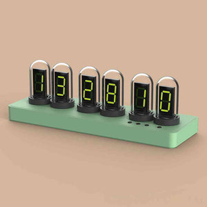MiniIPS 6 Digit Clock Pseudo Glow Tube Clock Desktop Alarm Clock (Light Green) with Color IPS Screen