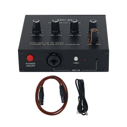 MIC-60 3-Band Equalizer Balanced Mic Preamp Microphone Preamplifier with DC Cable and XLR Cable