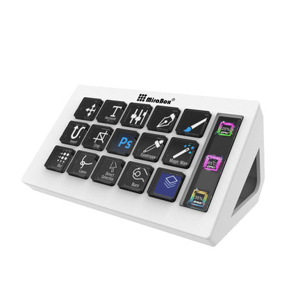 MiraBox MBOX 293S Stream Deck Visual Keyboard (White) w/ 15 LCD Keys &amp; LCD Window for Live Streaming