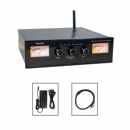 Heareal G4 Bluetooth Power Amplifier HiFi Stereo Double VU Meter Amplifier with Power Adapter and 3.5mm to 2xRCA Adapter Cable