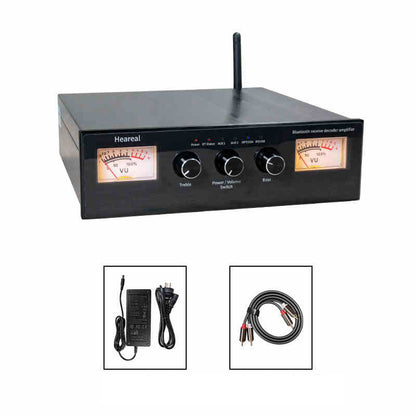 Heareal G4 Bluetooth Power Amplifier HiFi Stereo Double VU Meter Amplifier with Power Adapter and 2xRCA to 2xRCA Adapter Cable