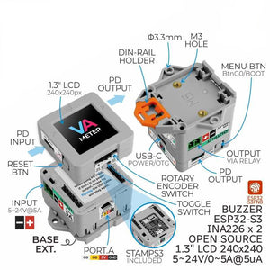 M5Stack VA Meter Programmable High Precision Power Meter M5StampS3 Voltage Current Measurement