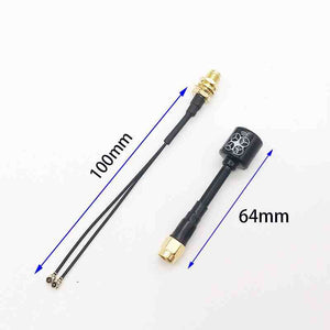 100mm Dual IPEX1 to SMA Male Adapter Cable + 64mm MINI5 LHCP Antenna (Black) for DJI O3 Air Unit