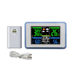 H168G 433MHz Wireless Weather Station Clock (White + Blue Transparent Frame) with Horizontal Display